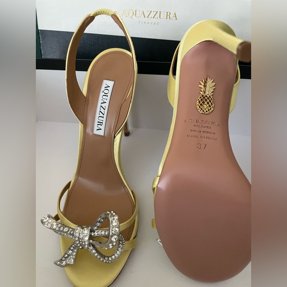 Aquazzura Babe satin slingback sandals with crystal-embellished bow at the toe. - Picture 7 of 9